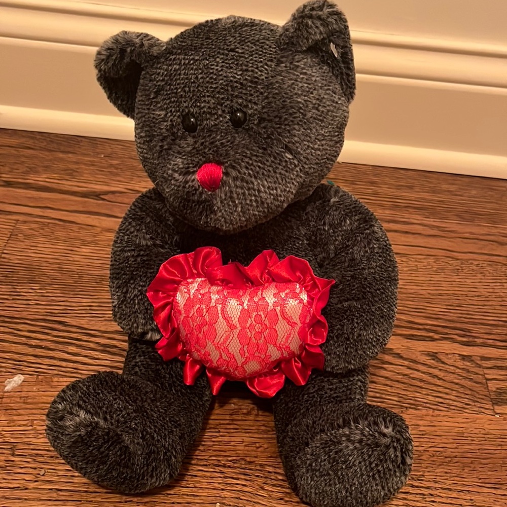 Grey and red romantic teddy bear